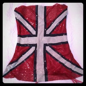 NWOT Metallic British flag top
